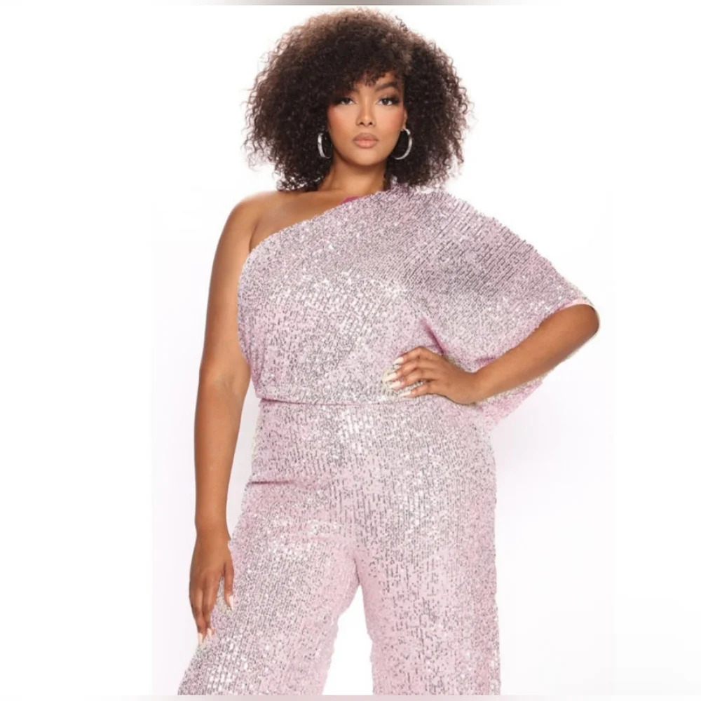 Sequin one shoulder women jumpsuit - Picture 2 of 7